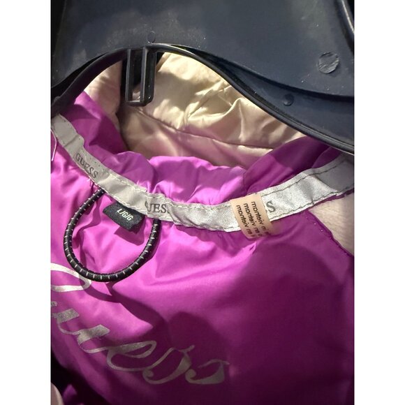 Guess Womens White Quilted Coat With Hood & Purple Lining - Size Small - Stylish - Picture 4 of 8